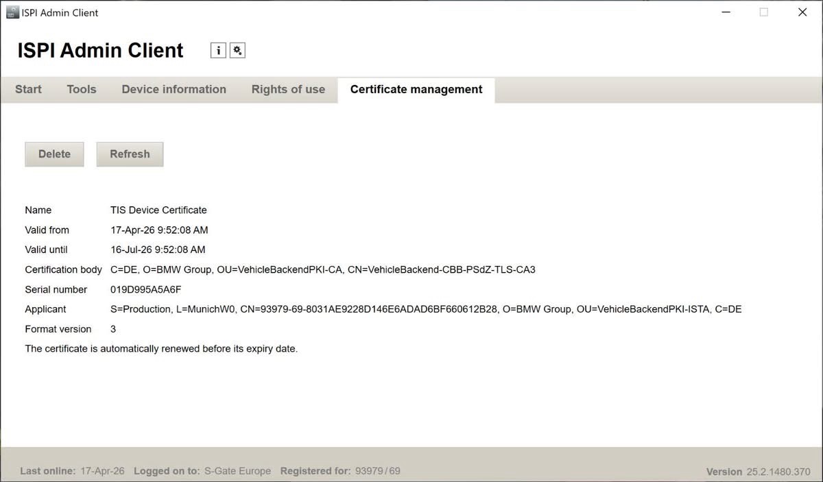 ISPI Admin — Certificate management