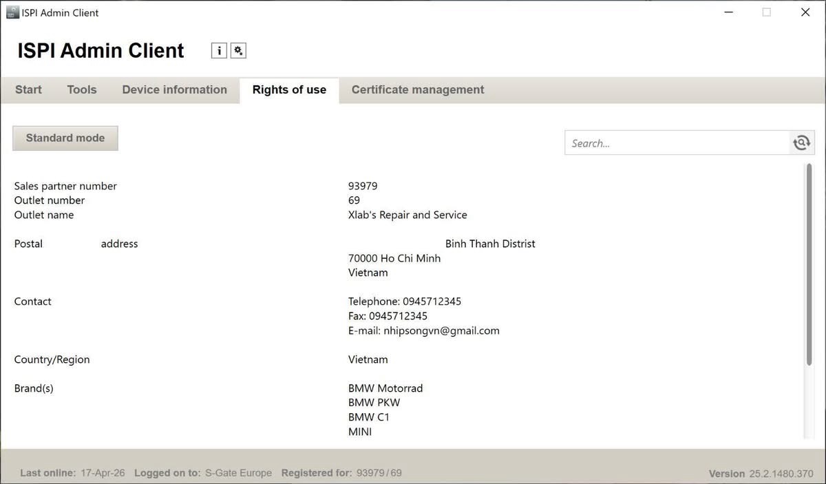 ISPI Admin — Rights of use