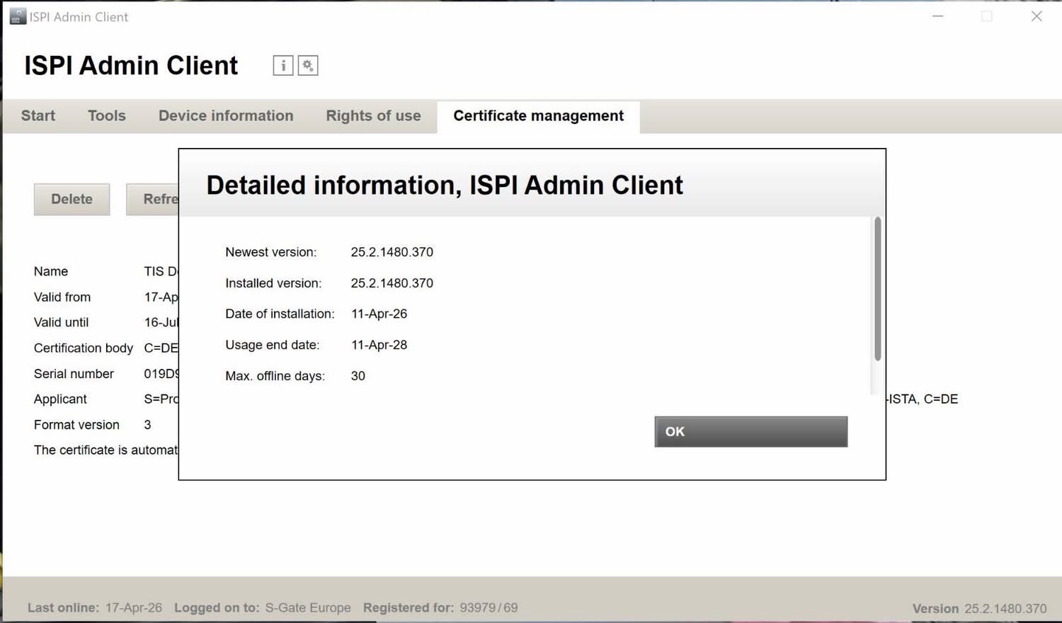 ISTA — Main screen