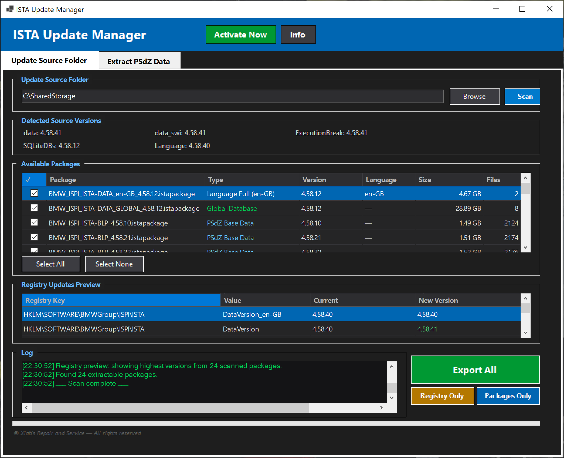 ISTA Update Manager – Package Scan
